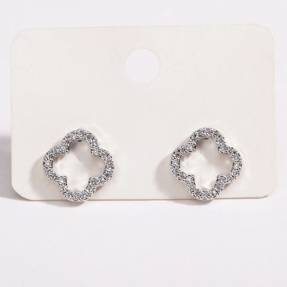 New Fashion Leaf Hollow Zircon Stud Earrings for Women Elegant Niche Triple Flower Earrings Party Jewelry Gift