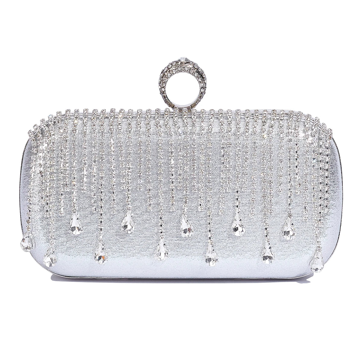 @Luxury Evening Clutch Bag Wedding Rhinestone Tassel Handbag Silver Purse Party Shoulder Bag for Women Fashion Black Bag