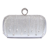 @Luxury Evening Clutch Bag Wedding Rhinestone Tassel Handbag Silver Purse Party Shoulder Bag for Women Fashion Black Bag