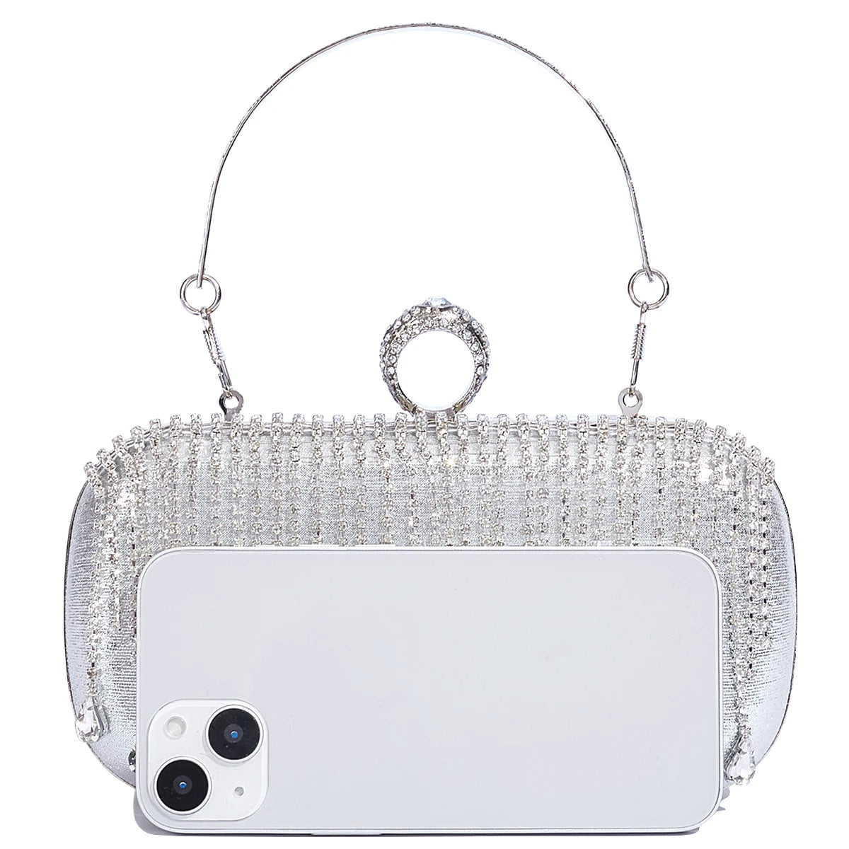 @Luxury Evening Clutch Bag Wedding Rhinestone Tassel Handbag Silver Purse Party Shoulder Bag for Women Fashion Black Bag