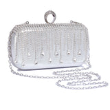 @Luxury Evening Clutch Bag Wedding Rhinestone Tassel Handbag Silver Purse Party Shoulder Bag for Women Fashion Black Bag