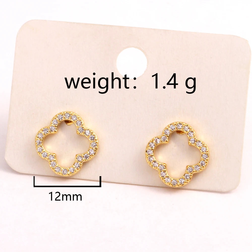 New Fashion Leaf Hollow Zircon Stud Earrings for Women Elegant Niche Triple Flower Earrings Party Jewelry Gift