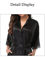 Women Iace Silk Pajamas Robes Sleepwear Nightgowns Half Sleeve Nightdress Black Lace Bathrobe Smooth Soft Comfortable Pure Color
