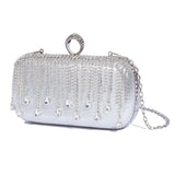 @Luxury Evening Clutch Bag Wedding Rhinestone Tassel Handbag Silver Purse Party Shoulder Bag for Women Fashion Black Bag