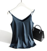 AOSSVIAO 2026 Spaghetti Strap Top Women Halter V Neck Basic White Cami Sleeveless Satin Silk Tank Tops Women'S Summer Camisole