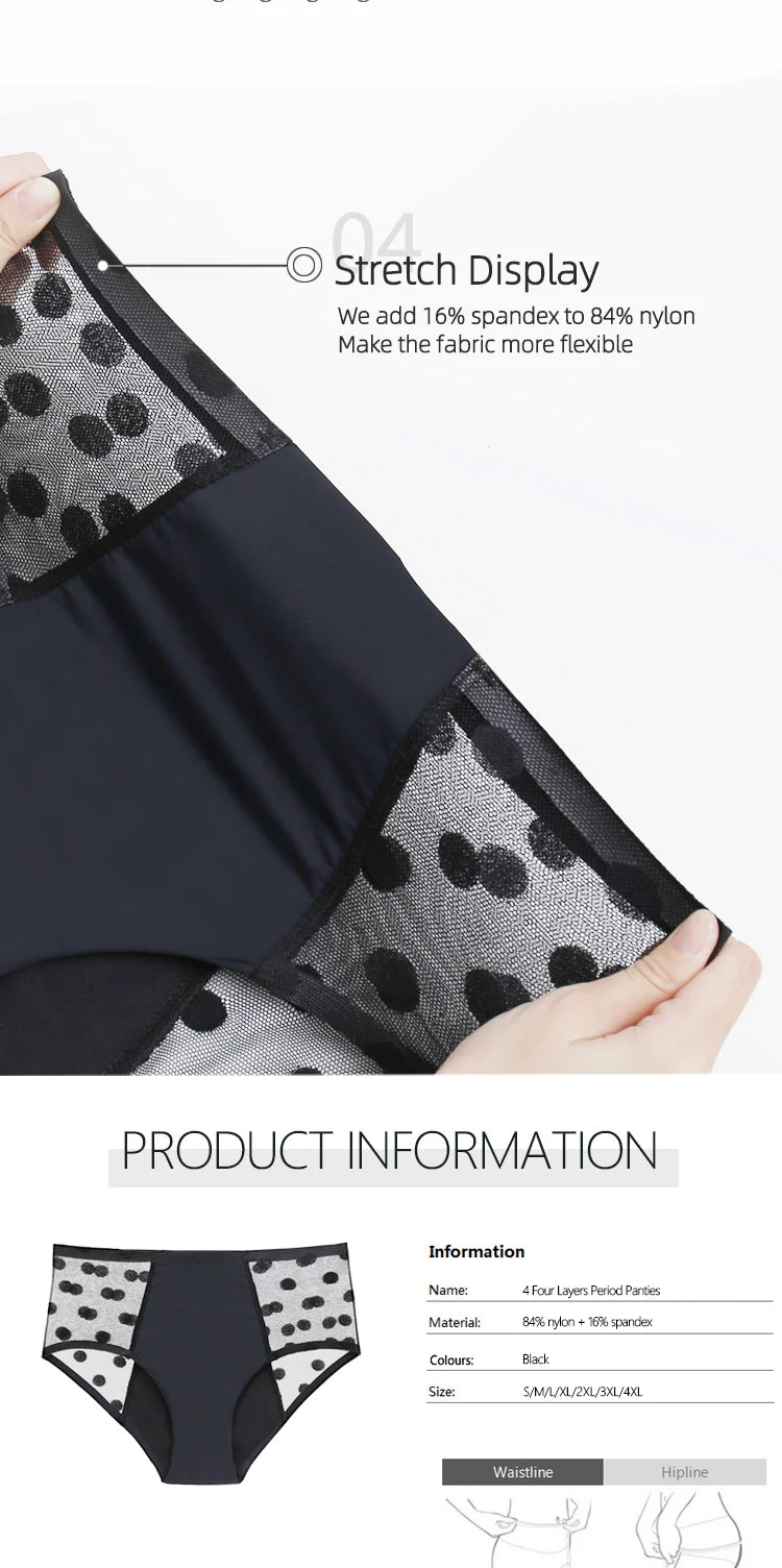 4-Layer Leakproof Menstrual Period Panties Fast Absorbent Underwear Sexy Lace Women Menstrual Briefs Plus Size Lingerie 5XL 6XL