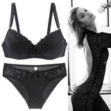 2021 New Women Push Up Bra Sets Intimates Lace Thongs Underwear Solid Bow 70-105 BCDE Cup Female Plus Size Lingerie