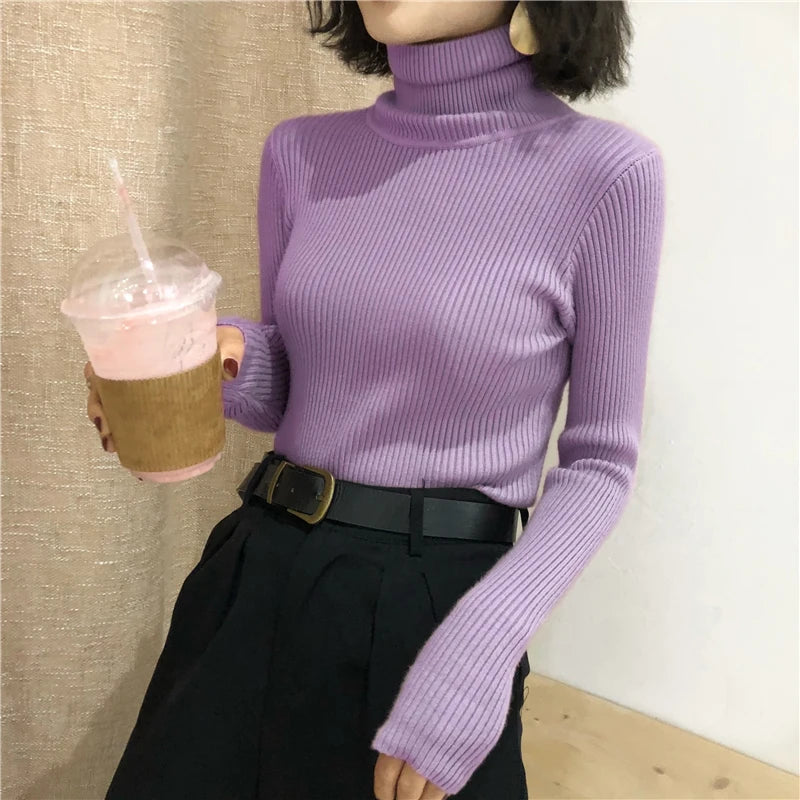 Turtleneck Sweater Womens 2026 Autumn Winter Tops Korean Slim Women Pullover Jumper Knitted Sweater Pull Femme Hiver Truien