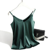 AOSSVIAO 2026 Spaghetti Strap Top Women Halter V Neck Basic White Cami Sleeveless Satin Silk Tank Tops Women'S Summer Camisole