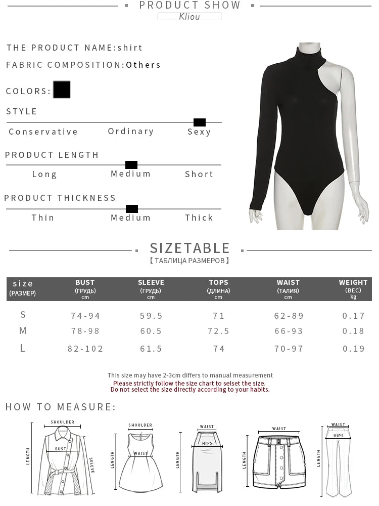 Kliou Solid Knitted Bodysuit Women Fashion Turtleneck One Shoulder Long Sleeve Street Style Overalls Skinny Female Streetwear