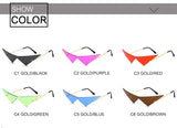 OEC CPO Oversized Cat Eye Rimless Sunglasses Women Fashion One Piece Lens Sun Glasses Female Trend Triangle Eyewear Men UV400