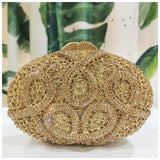 Gold Diamond Flower Evening Clutch Purse Oval Shape Rhinestone Crystal Wedding Bridal Clutches Luxury Phone Handbags