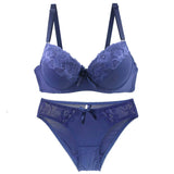 2021 New Women Push Up Bra Sets Intimates Lace Thongs Underwear Solid Bow 70-105 BCDE Cup Female Plus Size Lingerie
