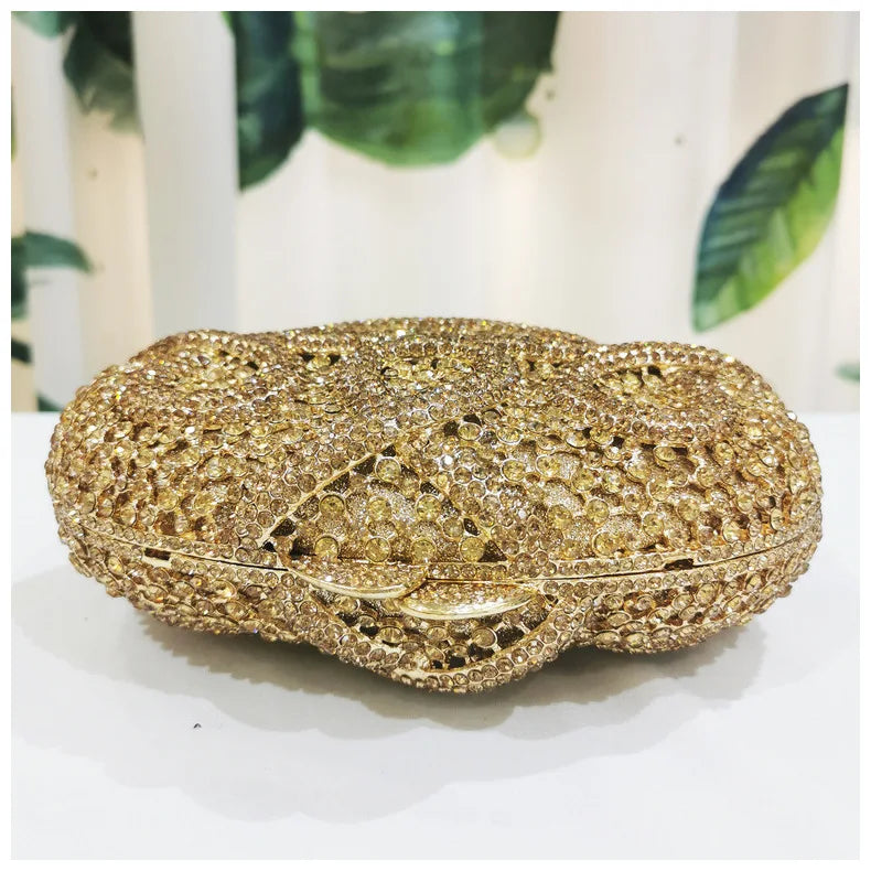 Gold Diamond Flower Evening Clutch Purse Oval Shape Rhinestone Crystal Wedding Bridal Clutches Luxury Phone Handbags