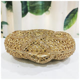 Gold Diamond Flower Evening Clutch Purse Oval Shape Rhinestone Crystal Wedding Bridal Clutches Luxury Phone Handbags