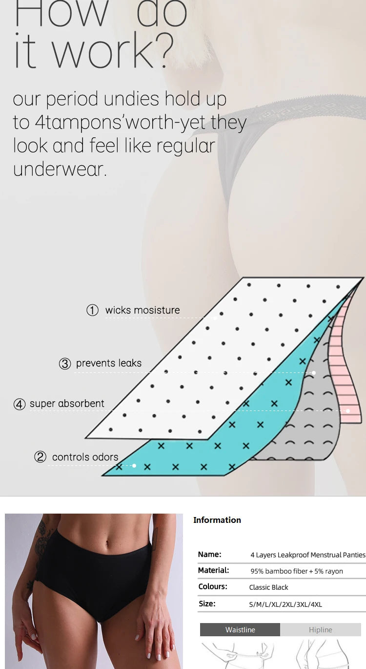 4-Layer Leakproof Menstrual Period Panties Fast Absorbent Underwear Sexy Lace Women Menstrual Briefs Plus Size Lingerie 5XL 6XL