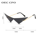 OEC CPO Oversized Cat Eye Rimless Sunglasses Women Fashion One Piece Lens Sun Glasses Female Trend Triangle Eyewear Men UV400