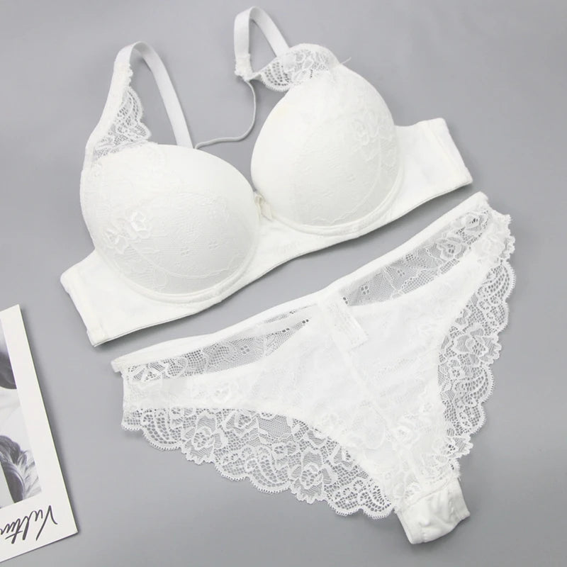 2021 New Sexy Women BCD Cup Bra Sets Lace Thong Hollow Out Underwear Panties Intimante Brief Female Girls Lingerie