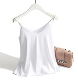 AOSSVIAO 2026 Spaghetti Strap Top Women Halter V Neck Basic White Cami Sleeveless Satin Silk Tank Tops Women'S Summer Camisole