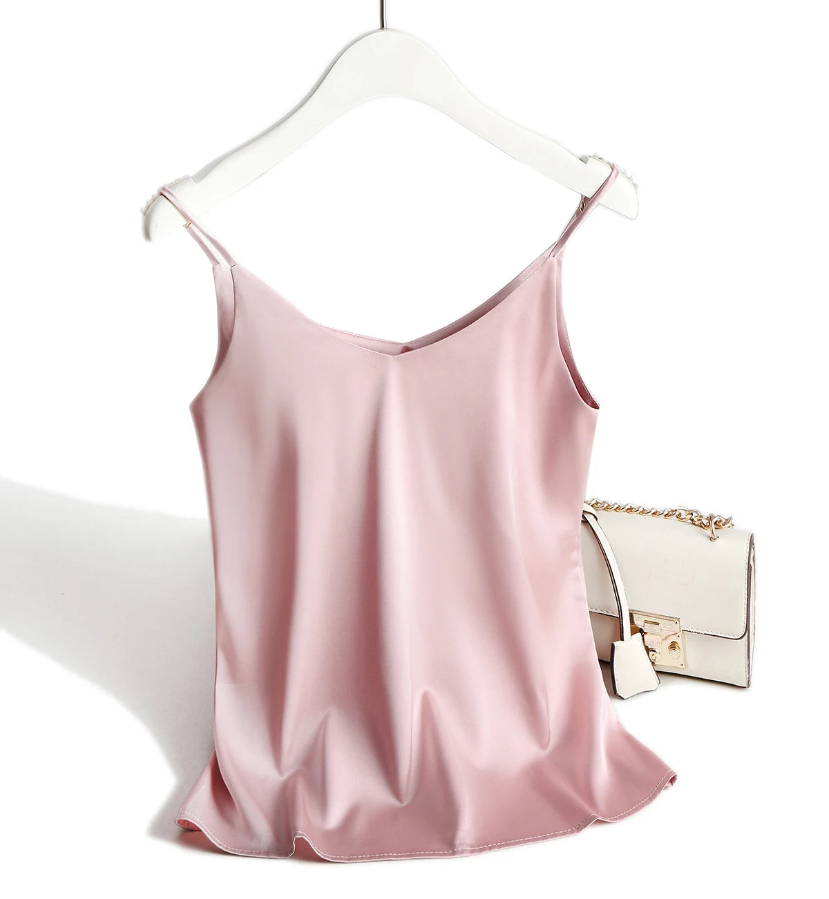 AOSSVIAO 2026 Spaghetti Strap Top Women Halter V Neck Basic White Cami Sleeveless Satin Silk Tank Tops Women'S Summer Camisole