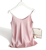 AOSSVIAO 2026 Spaghetti Strap Top Women Halter V Neck Basic White Cami Sleeveless Satin Silk Tank Tops Women'S Summer Camisole