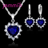 Top Sale Wding Engagement Anniversary Gift Jewelry Sets 925 Silver Color Stamped Heart Pendant Hoop Earrings for Women Girls
