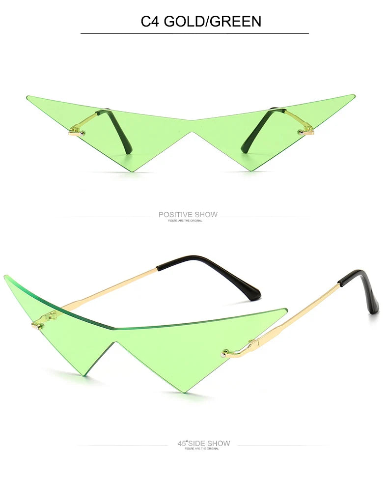 OEC CPO Oversized Cat Eye Rimless Sunglasses Women Fashion One Piece Lens Sun Glasses Female Trend Triangle Eyewear Men UV400