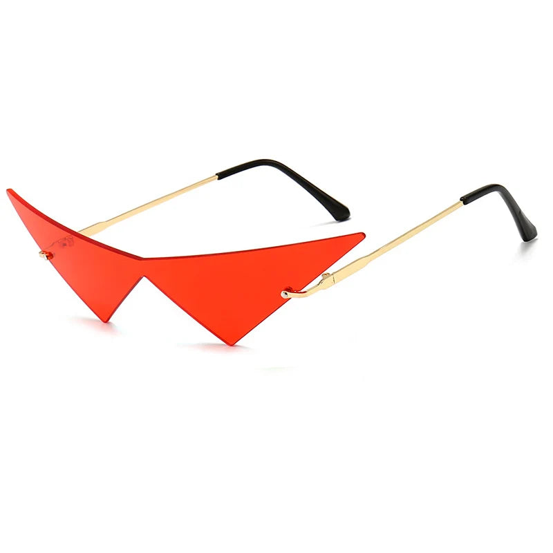 OEC CPO Oversized Cat Eye Rimless Sunglasses Women Fashion One Piece Lens Sun Glasses Female Trend Triangle Eyewear Men UV400