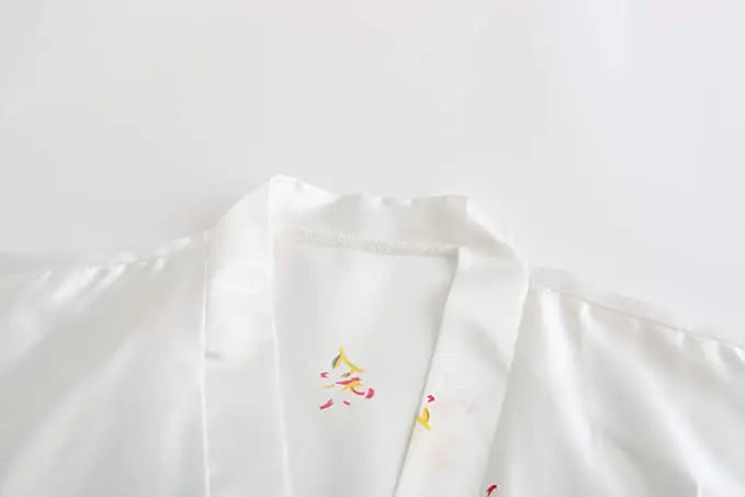 Silk Satin Wedding Bride Bridesmaid Robe Floral Bathrobe Short Kimono Robe Night Robe Bath Robe Fashion Dressing Gown For Women