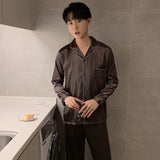 Solid Color Sleepwear Silk Satin Pajamas Couple Set Long Button-Down Pyjamas Suit Pijama Women Men Loungewear Plus Size Pj Set