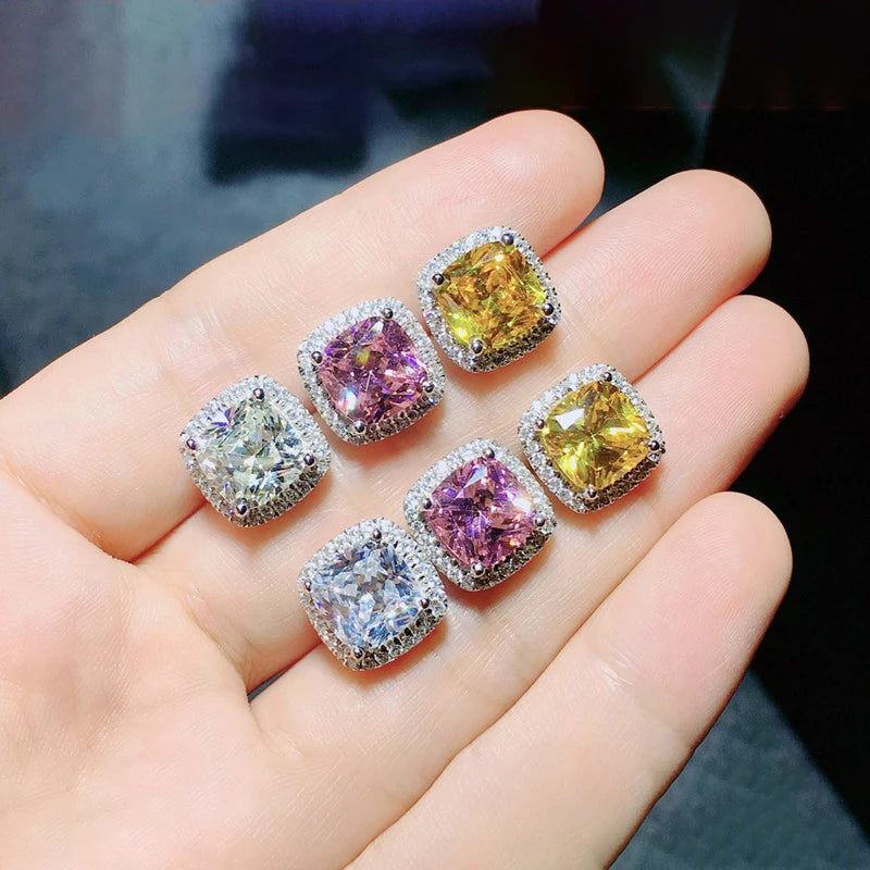 Huitan Bright White/Yellow/Pink CZ Stud Earrings for Women Fashion Contracted Jewelry High Quality Wedding Engagement Earrings