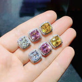Huitan Bright White/Yellow/Pink CZ Stud Earrings for Women Fashion Contracted Jewelry High Quality Wedding Engagement Earrings