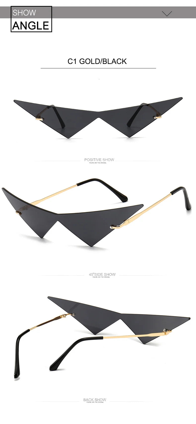 OEC CPO Oversized Cat Eye Rimless Sunglasses Women Fashion One Piece Lens Sun Glasses Female Trend Triangle Eyewear Men UV400