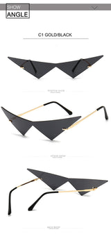 OEC CPO Oversized Cat Eye Rimless Sunglasses Women Fashion One Piece Lens Sun Glasses Female Trend Triangle Eyewear Men UV400