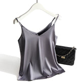AOSSVIAO 2026 Spaghetti Strap Top Women Halter V Neck Basic White Cami Sleeveless Satin Silk Tank Tops Women'S Summer Camisole
