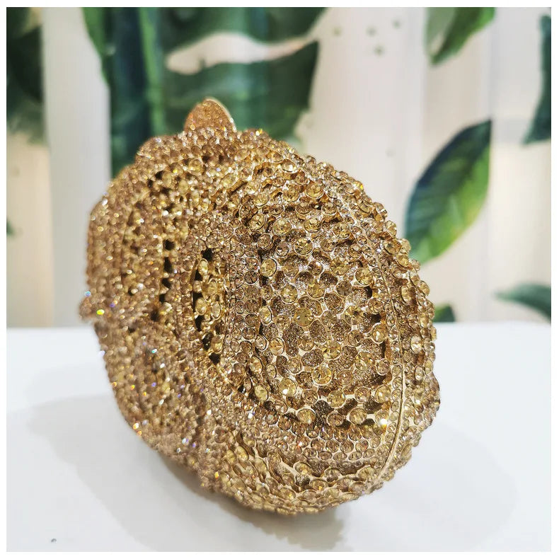 Gold Diamond Flower Evening Clutch Purse Oval Shape Rhinestone Crystal Wedding Bridal Clutches Luxury Phone Handbags