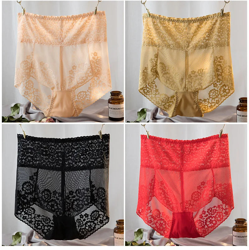 Women Lace High Waist Panties Sexy Mesh Girdle Waist Underwear Quality Plus Size Butt Lifter Knickers Tummy Slim Control Briefs