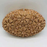 Gold Diamond Flower Evening Clutch Purse Oval Shape Rhinestone Crystal Wedding Bridal Clutches Luxury Phone Handbags