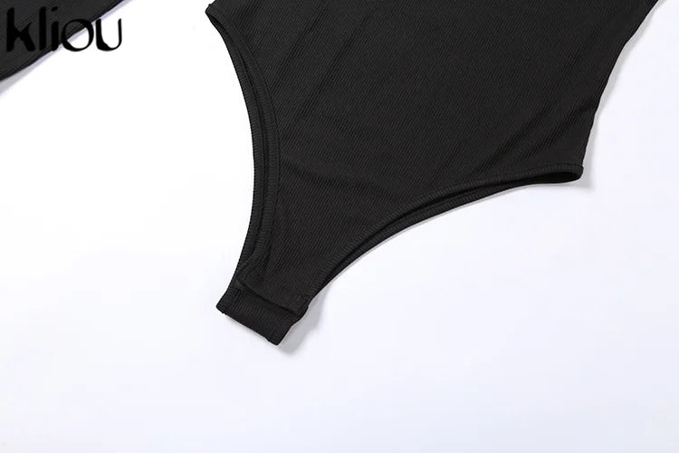 Kliou Solid Knitted Bodysuit Women Fashion Turtleneck One Shoulder Long Sleeve Street Style Overalls Skinny Female Streetwear