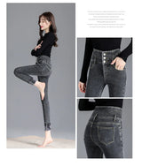 Thermal Winter Thick Fleece High-waist Warm Skinny Jeans Thick Women Stretch Button Pencil Pants Mom Casual Velvet Jeans