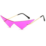 OEC CPO Oversized Cat Eye Rimless Sunglasses Women Fashion One Piece Lens Sun Glasses Female Trend Triangle Eyewear Men UV400
