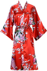 Silk Satin Wedding Bride Bridesmaid Robe Floral Bathrobe Short Kimono Robe Night Robe Bath Robe Fashion Dressing Gown For Women