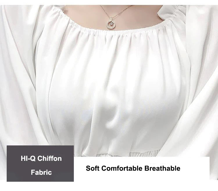 Youth Elegant Blouse Women Chiffon Fashion Blouse Off Shoulder White Shirt Ruffle Puff Sleeve Top Office wear 2022