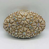 Gold Diamond Flower Evening Clutch Purse Oval Shape Rhinestone Crystal Wedding Bridal Clutches Luxury Phone Handbags