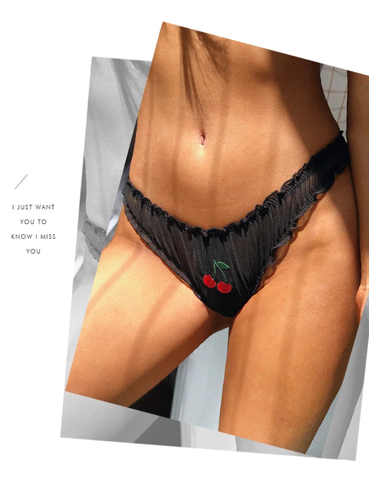 Meet'r Women Sexy Lace Lingerie Temptation Low-waist Panties Fruit Ins Embroidery Transparent Briefs Seamless Sweet Underwear