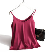 AOSSVIAO 2026 Spaghetti Strap Top Women Halter V Neck Basic White Cami Sleeveless Satin Silk Tank Tops Women'S Summer Camisole