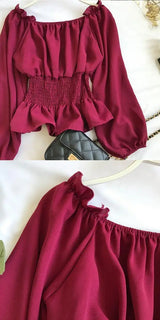 Youth Elegant Blouse Women Chiffon Fashion Blouse Off Shoulder White Shirt Ruffle Puff Sleeve Top Office wear 2022