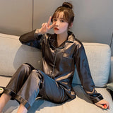 Solid Color Sleepwear Silk Satin Pajamas Couple Set Long Button-Down Pyjamas Suit Pijama Women Men Loungewear Plus Size Pj Set