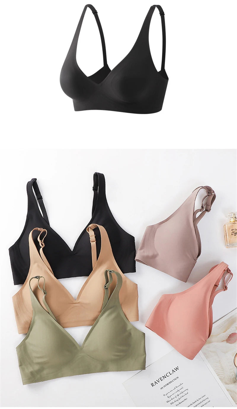 FINETOO Soft Wireless Bra Women Deep V Bras Sexy Bralette Padded Bra S-XL Female Seamless Underwear Comfortable Ladies Lingerie