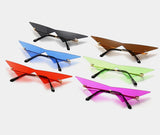 OEC CPO Oversized Cat Eye Rimless Sunglasses Women Fashion One Piece Lens Sun Glasses Female Trend Triangle Eyewear Men UV400